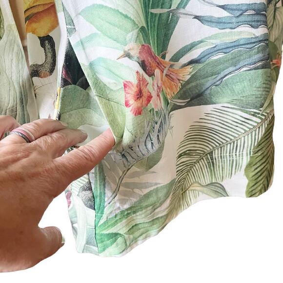 iLinen Lifestyle Parrot Tropical Linen Button Up Maxi Blouse Pockets White Sz L - Picture 4 of 10